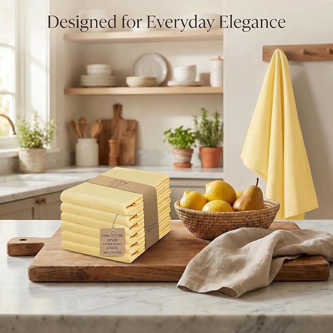 Urban Villa Kitchen Towels Cotton Dish Towels 20”x30” (Set of 6) Yellow