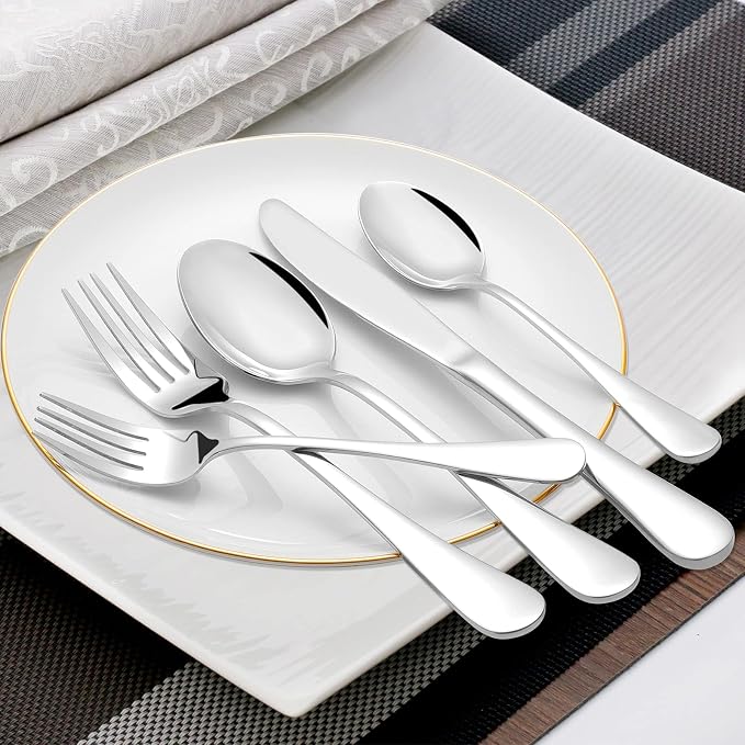 NICE KITCHEN 60 Piece Silverware Set for 12,Stainless Steel Flatware Set | Premium Eating Utensil Sets with Steak knives, Cutlery Tableware Service Include Fork Knife Spoon Set, Mirror Polished