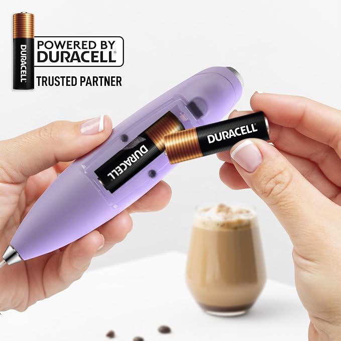 Zulay Kitchen Powerful Milk Frother Wand With Duracell Batteries - Ultra Fast Handheld Drink Mixer - Electric Whisk Foam Maker for Coffee, Lattes, Cappuccino & Matcha - Triple Whisk - Orchid Lilac