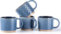 GBhome 6 OZ Stackable Coffee Mugs Set of 4, Ceramic Coffee Cups Set | 4 Assorted Designs, Embossed Mugs with Texture Patterns for Espresso/Tea, Dishwasher&Microwave Safe, Blue