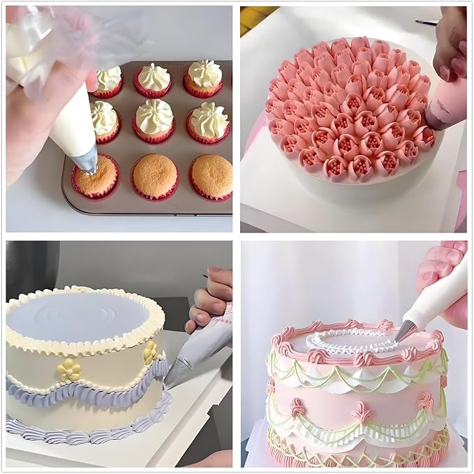Russian Piping Tips Set, 193 Pcs Baking Supplies | 28 Numbered Russian Tips, 48 Numbered Icing Tips, 1 Ball Tip, 2 Leaf Tips, 100 Pastry Bags & More for Cake Cupcake Decorating