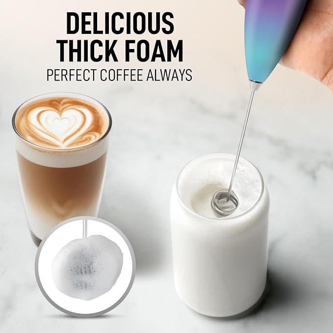 Zulay Kitchen Powerful Milk Frother Wand With Duracell Batteries - Ultra Fast Handheld Drink Mixer - Electric Whisk Foam Maker for Coffee, Lattes, Cappuccino & Matcha - Double Whisk - Purple Teal Fade