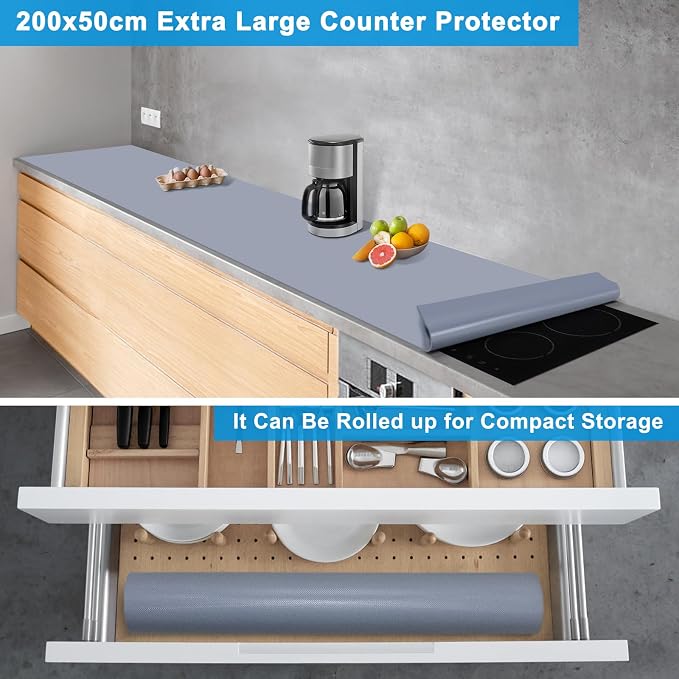 Extra Large Silicone Mat 78.74”x19.69”x0.08”, Multipurpose Silicone Mat Thick Heat Resistant Mat Shipped Rolled Up Kitchen Counter Mat Waterproof Silicone Mats for Kitchen Counter Dark Gray | Thick Nonslip Silicone Counter Mat, Waterproof Kitchen Count...