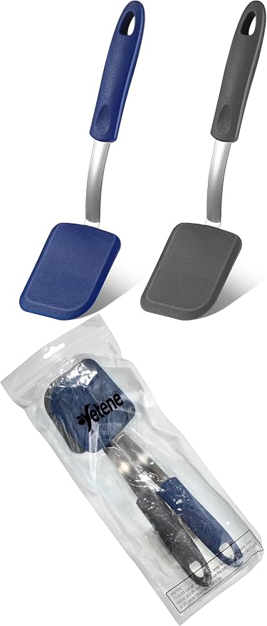 Silicone Cookie Spatula Turner 2 Pack Mini Brownie Spatula Flexible Kitchen Small Silicone Turner for Nonstick Cookware Heat Resistant No Scratch Flipper for Egg(Solid Flat,Gray, Blue)