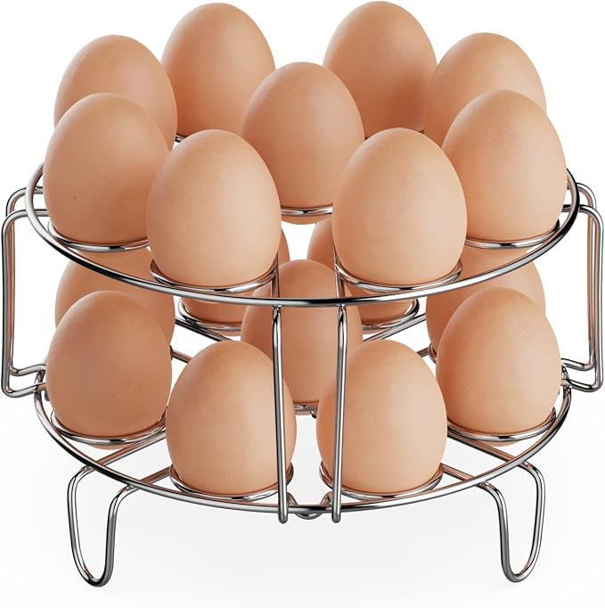 Egg Steamer Rack for Instant Pot - 2-Pack Stainless Steel Trivet | Stackable Racks to Hold 18 Eggs, For Pressure Cookers, Hard-Boiled & Deviled Eggs, Steaming, Meal Prep & Kitchen Use