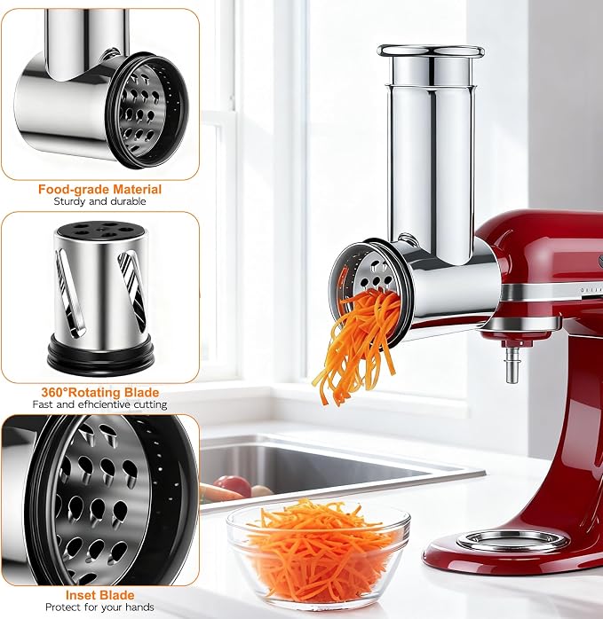 Stainless Steel Slicer Shredder Attachments for KitchenAid Stand Mixers | Vegetable Shredder, Cheese Grater, Salad Maker, Food Slicers Chopper Grinding Powder Accessories