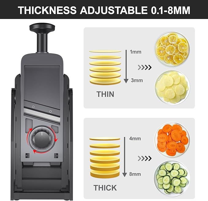 SupMaKin Safe Mandoline Slicer, Upgraded Adjustable Chips Slicer 1-8 mm | Vegetables Fruits Slicer with Container Grater, Stainless Steel Blade,Faster Slicer Artifact Kitchen Gadgets Dishwasher Gifts