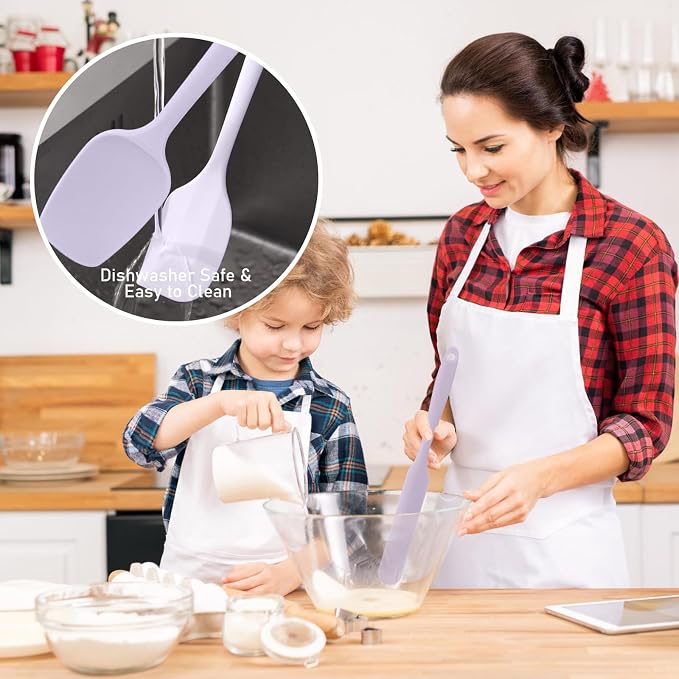 6 in 1 Silicone Spatula | Heat-Resistant Food Grade, Nonstick Rubber Kitchen Utensils with Stainless Steel Core for Cooking, Baking & Mixing (Purple)