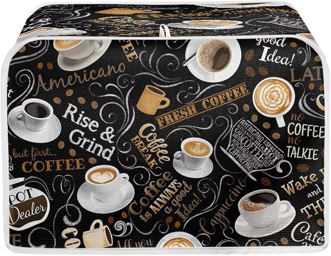 Coffee Theme Print 4 Slice Toaster Cover Kitchen Small Appliance Covers Universal Size Microwave Oven Dustproof Cover Women