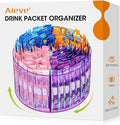 AIEVE Purple Drink Packet Organizer, Water Packet Organizer for Powdered Drink Mix, 360° Lazy Susan Turntable Rotating Tea Bag Holder for Kitchen Organization