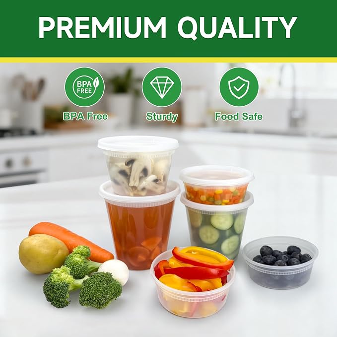 Dealusy 50 Set 8 oz Deli Containers with Lids | Leak-Proof BPA Free Plastic Take Out Bowls, Food Storage Containers for Takeout, Freezer, Microwave & Dishwasher Safe