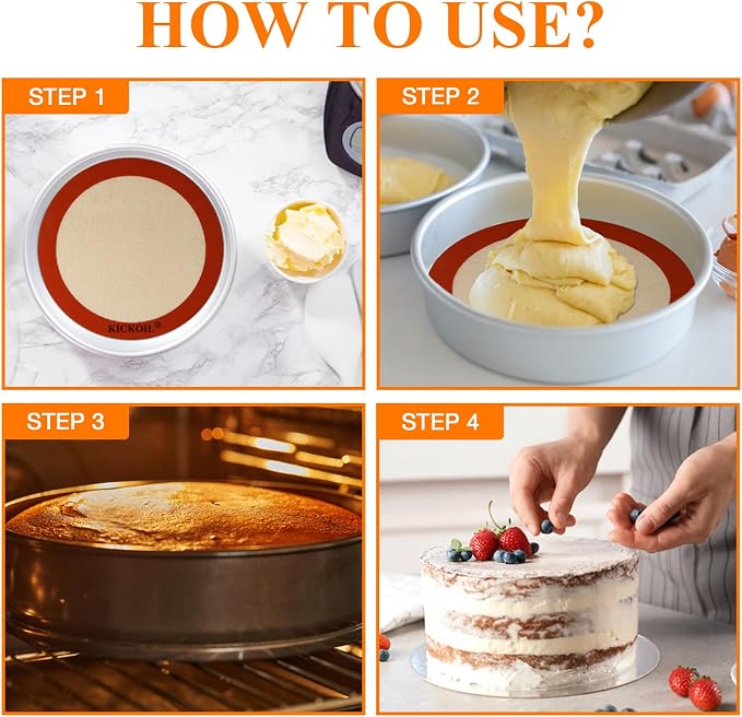 Round Silicone Baking Mats Set of 2,Silicone Mat for 9 Inch Cake Pan Pizza Pan,Non-Stick Reusable Heat Resistant Baking Sheets Liner for Cookies Rolling Pie Tortilla Bread & Pastry, Orange