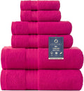COZYART Luxury Bath Towel Set 6 Pcs, Hot Pink 100% Turkish Cotton 650 GSM | OEKO-Tex 100 Certified Zero Twist Ring Spun, Soft Absorbent Quick Dry, Plush Fluffy, Breathable Hotel Quality for Daily Use