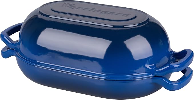 VORRINGARD Enameled Cast Iron Sourdough Bread Oven, Dutch Oven, Loaf Cast Iron Bread Pan for Homemade Bread Baking, Meatloaf Pan with Lid, 7QT, Blue