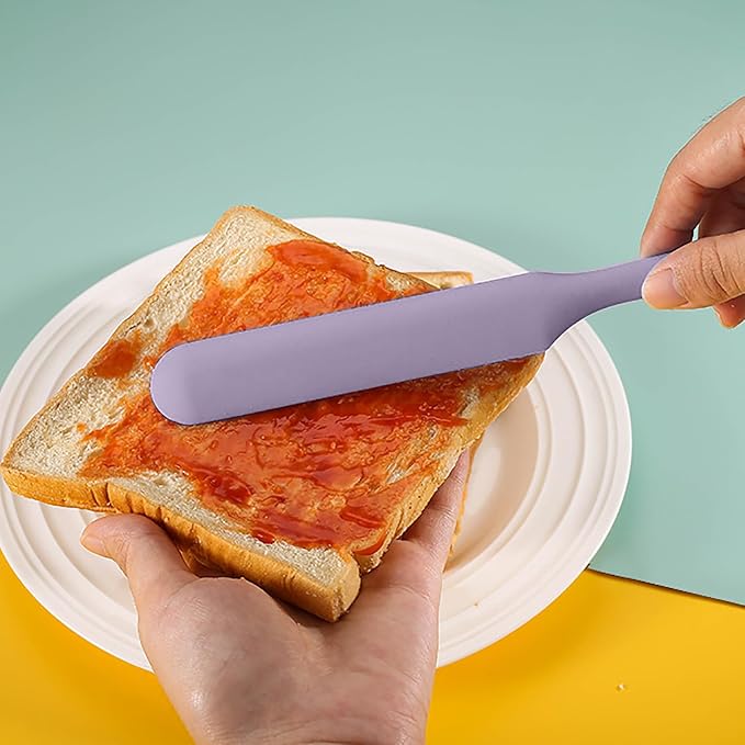 4 Pcs Silicone Jar Spatula Long Handle Kitchen Spatulas for Mixing, Scraping, and Spreading,Ideal for Jars, Baking, Cake Icing, Cream, Butter, and Batter Kitchen Tool (Purple, Pink, Green, Yellow)