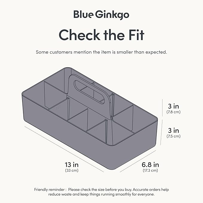 BLUE GINKGO Stackable Organizer Caddy, Long, Grey, Made in Korea | Portable. Adjustable. Home, Office & School Storage.