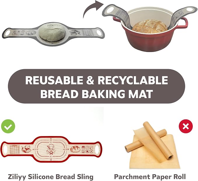 Silicone Bread Sling for Dutch Oven, 2 PCS Non-Stick Reusable Bread Baking Mats with Long Handles, Seamless Design Easy to Transfer Sourdough Sling Silicone Sourdough Sling Dough (Round Gray/Oval Red)