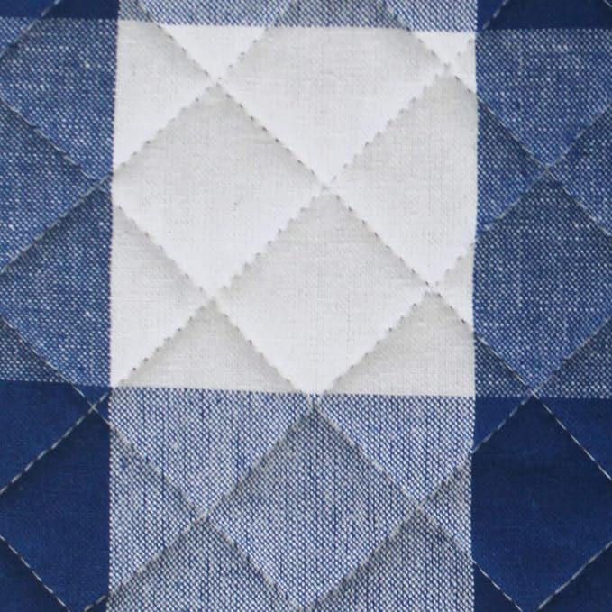 Encasa XO Pot Holders, Quilted Kitchen Hot Pads 8"x8" Buffalo Blue Checks | 100% Eco-Friendly Cotton | Thick Cotton Padding Insulation | Convenient Hanging Loop | Set of 2