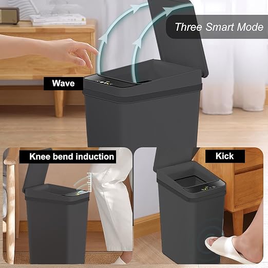 Yatmung 4 Gallons Bathroom Trash Can Automatic Touchless - Smart Trash Can | 15.5 Liters Slim Electric Trash Bin Motion Sensor - Narrow, Plastic - Skinny Garbage Can with Lid ( Matte Black )