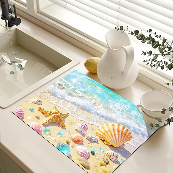 HOMETITUTE Summer Stove Top Cover 28x20 Coastal Seashell Heat Resistant Protector