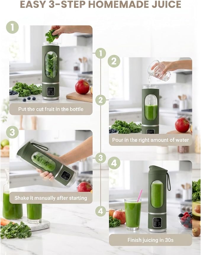 Lilogi Portable Blender, 500ML Blenders for Smoothies with LED Display | 12-Blade USB-C Rechargeable Blender, Travel Blender Cup for any kitchen, office, outdoor, travel, gym or sports