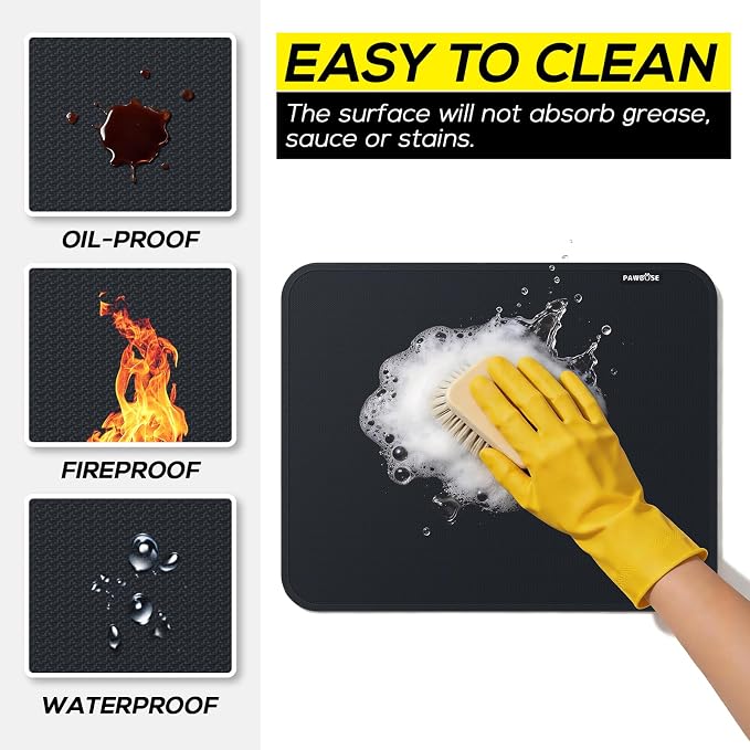 PAWBOSE Heat Resistant Mats for Countertops 15x18 Inch - 2PCS Fireproof Air Fryer Mat, Hot Pad for Ninja, COSORI, Cuisinart, Toaster, Oven & Small Kitchen Appliances - Black