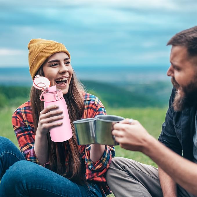 Insulated Water Bottle 12 oz with Dustproof Lid, Carry Handle & Tea Infuser, BPA-Free & Leakproof, Stainless Steel Water Bottles Ideal for Fitness, Hiking, Office & Outdoor Use （Water Pink ）