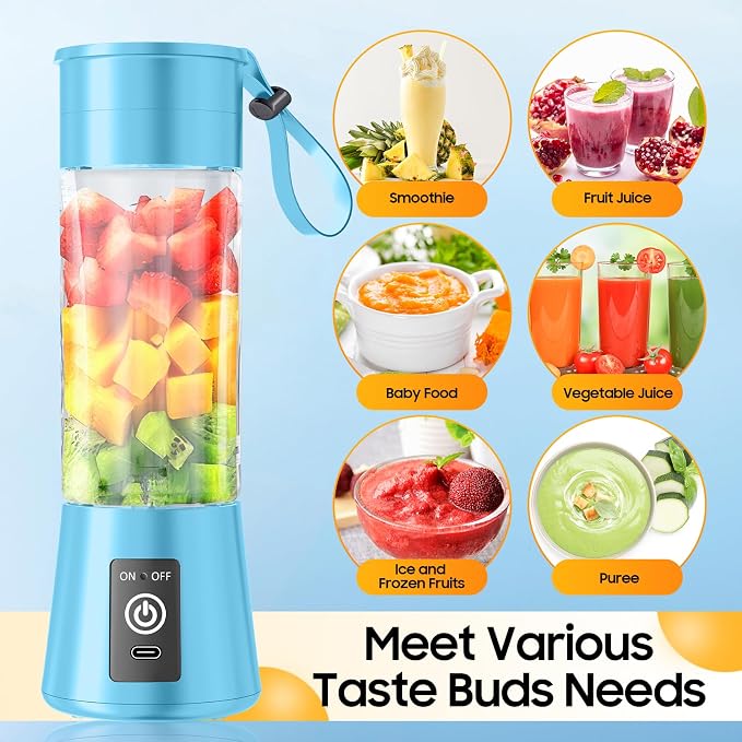 Personal Size Portable Blender Make Smoothies - Mini Blender 12oz Juice Cup | Powerful Blending with 6 Stainless Steel Blades, BAP-Free, Lightweight, Easy Clean,Suit in Travel/Office/Gym/Picnic/ Sports