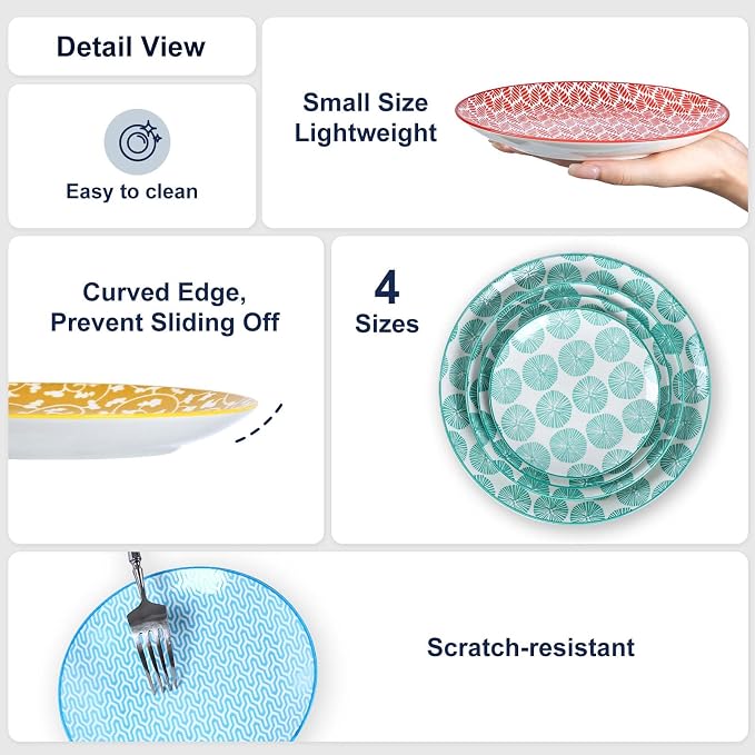 Selamica Ceramic Dessert Plates, 7 Inch Small Plates, Appetizer Plates for Kitchen, Set of 6, Microwave Dishwasher Safe, Assorted Colors