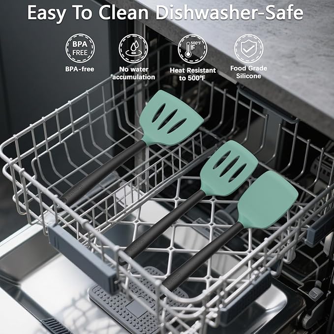 Coukre Silicone Kitchen Cooking Utensils Set, Heat Resistant, 14-Piece | Dishwasher-Safe, Food-Grade Silicone, BPA-Free, Spatulas, Spoons & Turner, Safe for Nonstick Cookware, AquaGreen