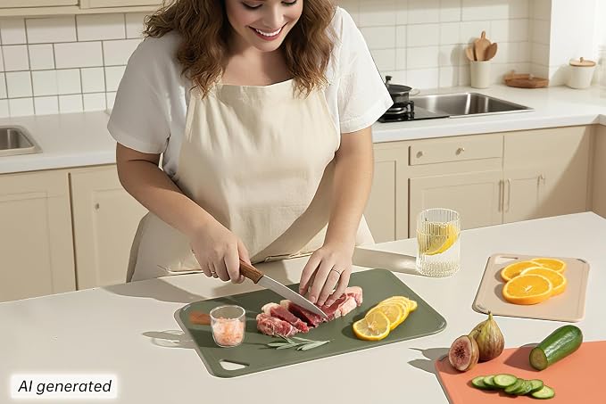 Plastic Cutting Board Set, Cutting Boards for Kitchen BPA Free | Large-Small Chopping Boards Set of 3 Non-Slip for Cooking Camping Dishwasher Safe, Reversible, with Grip Handle, Orange Green