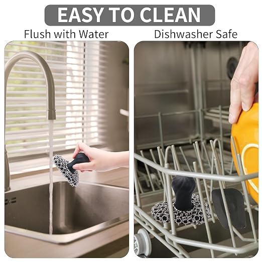 Cast Iron Scrubber with Handle 316 Dish Cast Cleaner Chainmail Scrubber | Pan Skillet Iron Scrub Brush Steel Wool Scrubber Cleaning Kit (1 Scrub + 1 Scraper)