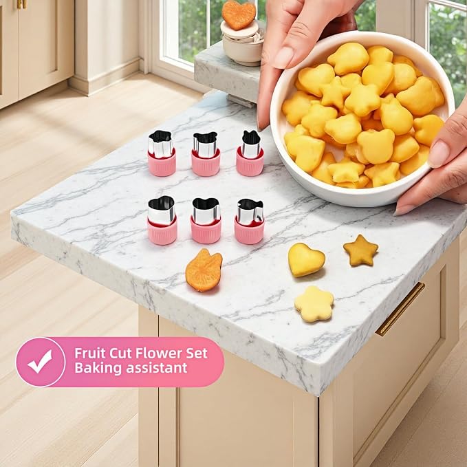 12-Piece Cookie Cutters Set-Stainless Steel&BPA-Free Shapes for Baking (Bear,Rabbit,Star,Flower) DIY Cookies,Mini Pies,Fondant,Veggies|Dishwasher Safe,Gift for teenager & Parents (12, Pink)