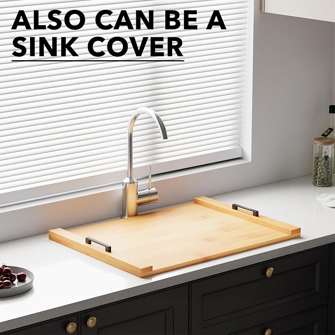 SpaceAid Noodle Board Stove Kitchen Cover with Handles, Top Covers for Gas Burners and Electric Stove, Oven Decor Accessories Wood Tray for Countertop, Natural Bamboo