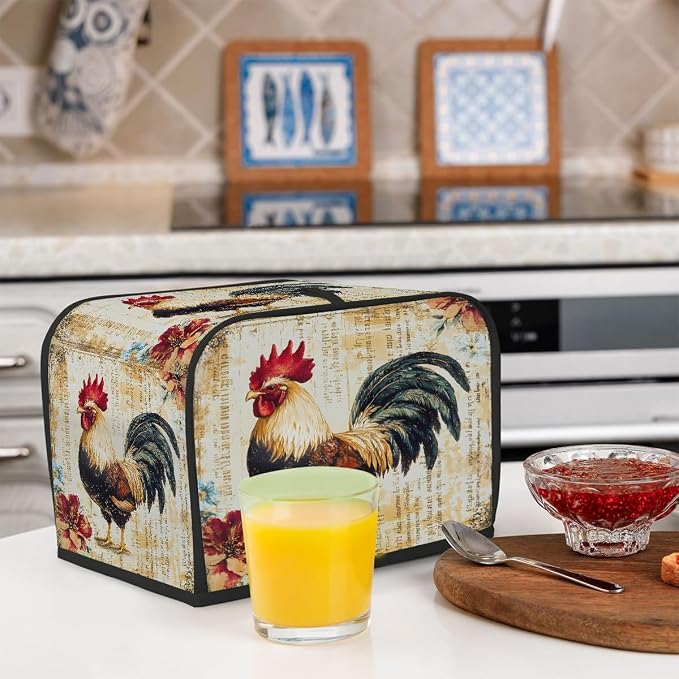 2 Slice Toaster Cover Rooster Rustic Animal Toaster Covers Two Slice Wide Slot Waterproof and Dustproof Covers for Wide Slot Toasters and Small Appliances Kitchen Decor Gifts