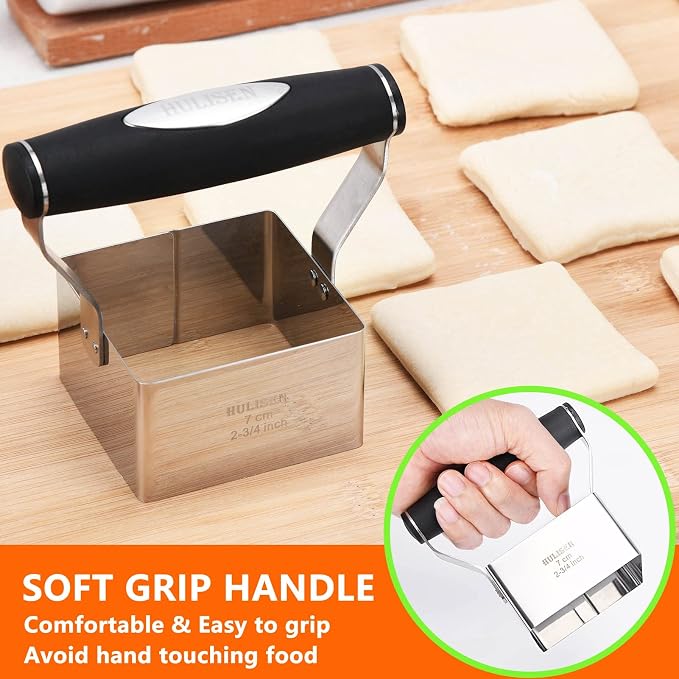 HULISEN 2.75 inch Square Biscuit Cutter, Cookie Cutter with Handle | Stainless Steel, Ergonomic Rubber Grip, Home Baking Tools, Dishwasher Safe, Gift-Ready Packaging