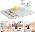 Super Absorbent Stone Drying Mat for Kitchen Counter, Fast-Drying Diatomaceous Earth Dish Drying Mats, Versatile Stone Drying Tray for Cups Dishes Bottles, Warm Light Gray