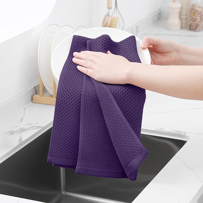 Homaxy 100% Cotton Waffle Weave Kitchen Dish Towels 12-Pack, Eggplant | 13 x 28 Inches, Ultra Soft Absorbent Dish Towels, Quick Drying Cleaning Towels