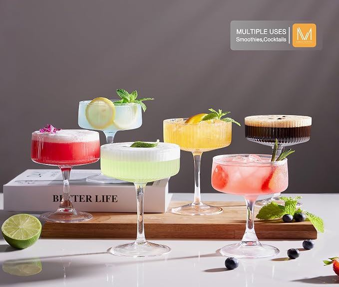 Martini Glasses Set of 4, 10oz Coupe Cocktail Glasses for Margarita | Manhattan, Cosmopolitan, Espresso, Home Bar, Evening Parties, Birthdays, Housewarming Gift