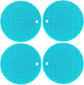 7-Inch Round Silicone Trivet Mats - 4-Pack Non-Slip Heat Resistant Hot Pads for Kitchen Countertops, Pots and Pans (Blue)