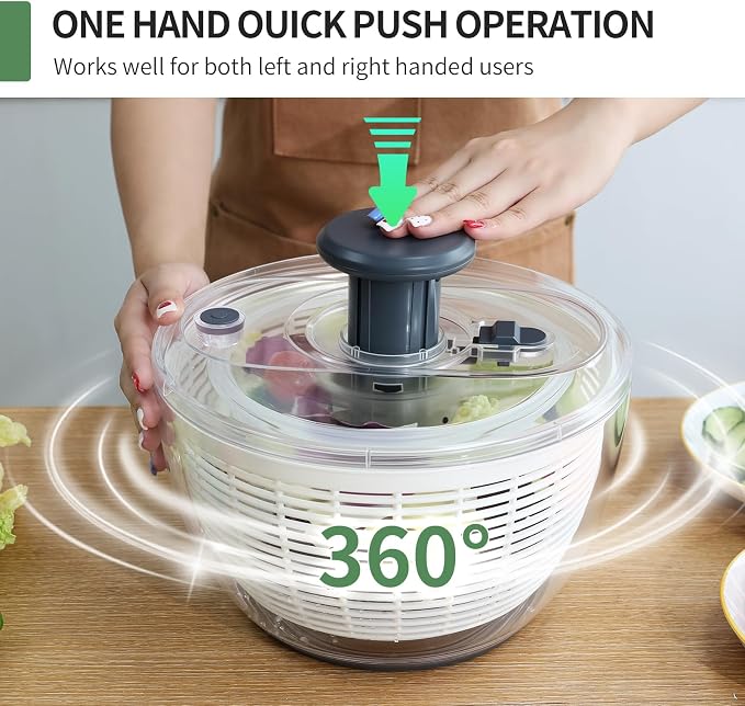 Salad Spinner Large, Fruit Washing Bowl with Strainer, Quick and Easy Use Lettuce Spinner, Fruits and Vegetables Washer, Lettuce Salad Dryer, Kitchen Essentials (6L/6.34Qt)