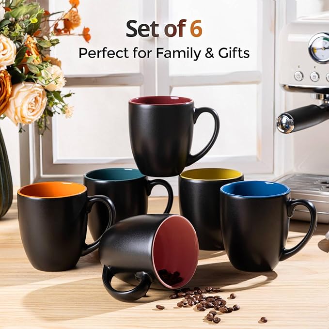 GBhome 12 oz Coffee Mugs Set of 6, Ceramic Coffee Cups- Multi-Color