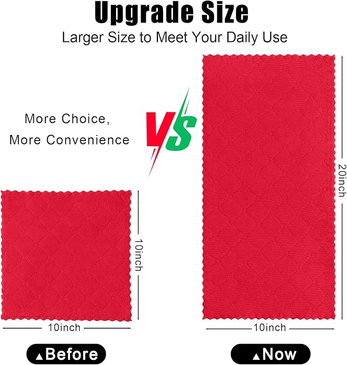 Homaxy 12 Pack Super Soft Absorbent Dish Towels, 10" x 20", Red | Coral Velvet, Nonstick Oil Fast Drying Microfiber Cleaning Cloth, No Lint Dishcloths for washing and drying