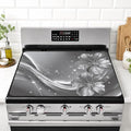 Silver Flower Stove Top Cover 28x20 Inch Decorative Glass Stove Cover | Heat Resistant Cooktop Protector Mat with Non-Slip Backing, Scratch Protection and Countertop Drying Mat.