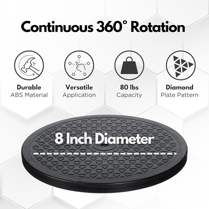 LapWorks 8 inch Heavy-Duty Swivel Base - 0.8" Profile, Supports 80lbs - 360˚ Rotating Turntable and Lazy Susan Stand for Monitors, Computers, Plants, More