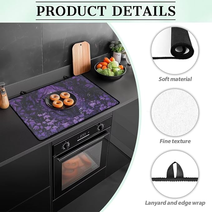 Dark Cat Stove Top Covers for Electric Stove, Fashion Cute Stove Top Cover Protector, Heat Resistant Silicone Stove Mat, Wear Resistant Range Ceramic Gas Burners Mat Halloween Decor