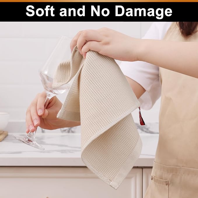Homaxy 100% Cotton Waffle Weave Dish Cloths, 12 Pack, Beige | Soft and Absorbent Dish Towels, 12 x 12 Inches Quick Dry Dish Rags