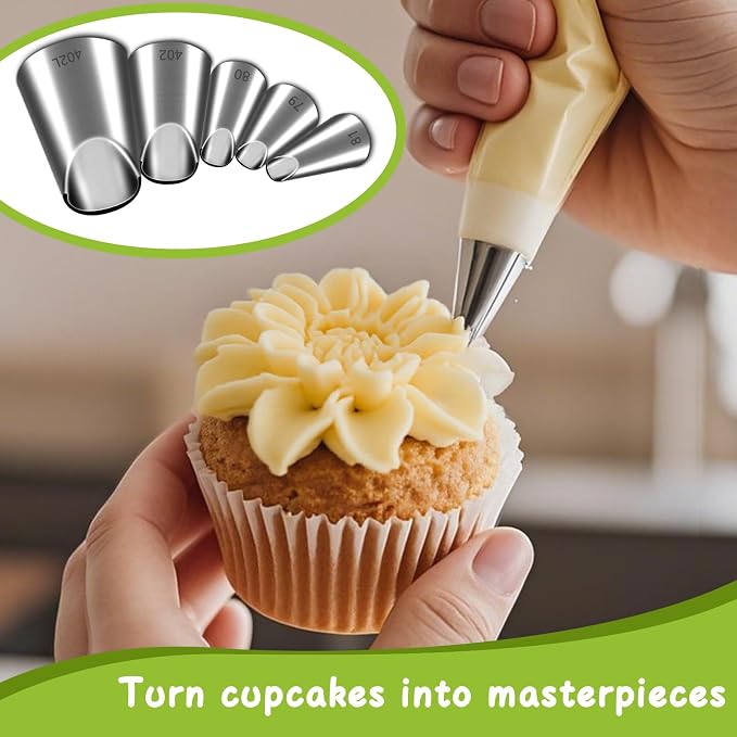 Suuker 5 Pieces Chrysanthemum Piping Tips Set | Stainless Steel, Cake Decorating Tips, Frosting Icing Tips, 402L 402 79 80 81