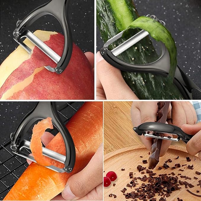 Vegetable Peeler, Potato Peelers for Kitchen Stainless Steel Multi-function Set Fruit Peeler For Kitchen and Household Tools Y & I Shape Swivel Blades for Fruit Vegetables(Black)