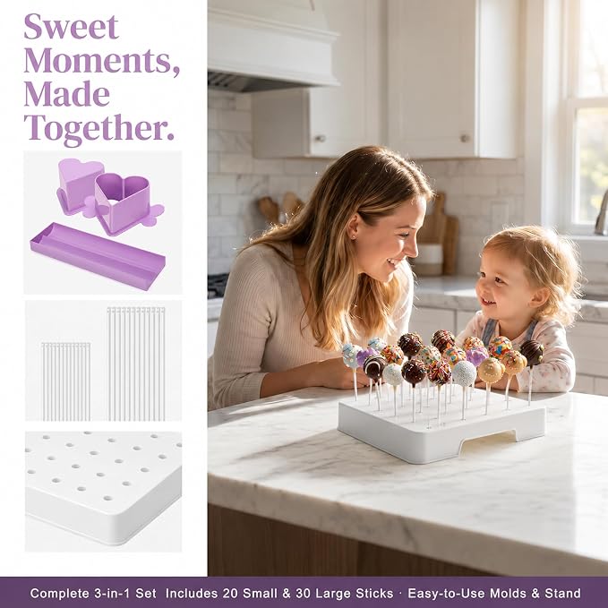 Cake Pop Making Kit with 2 Cake Pop Molds and Stand | Includes tray, sticks, and ABS cutter & pusher. Perfect for making cake pops for parties, weddings, and homemade desserts.